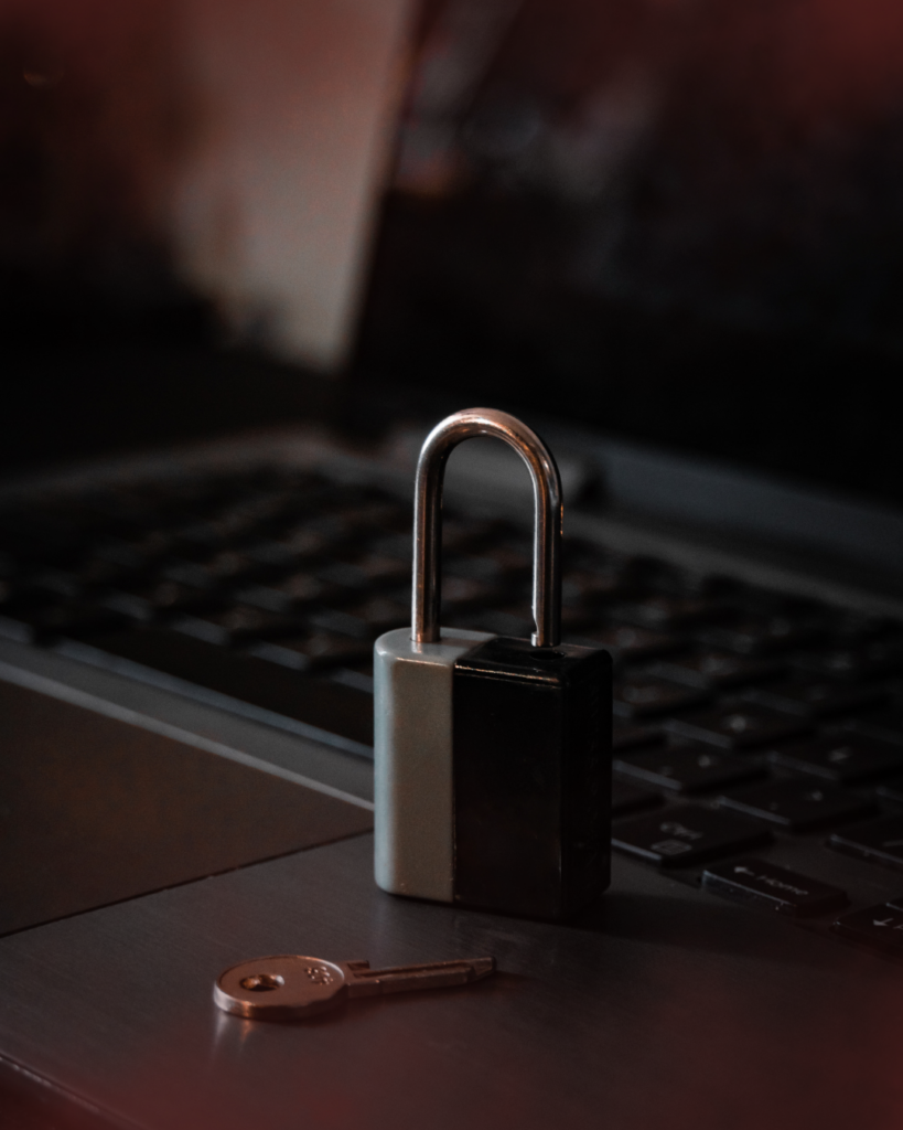 A lock on a laptop, cybersecurity